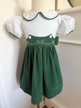 Lullaby Set Green Christmas Dress 4T Peter Pan Collar Holiday Embroidered